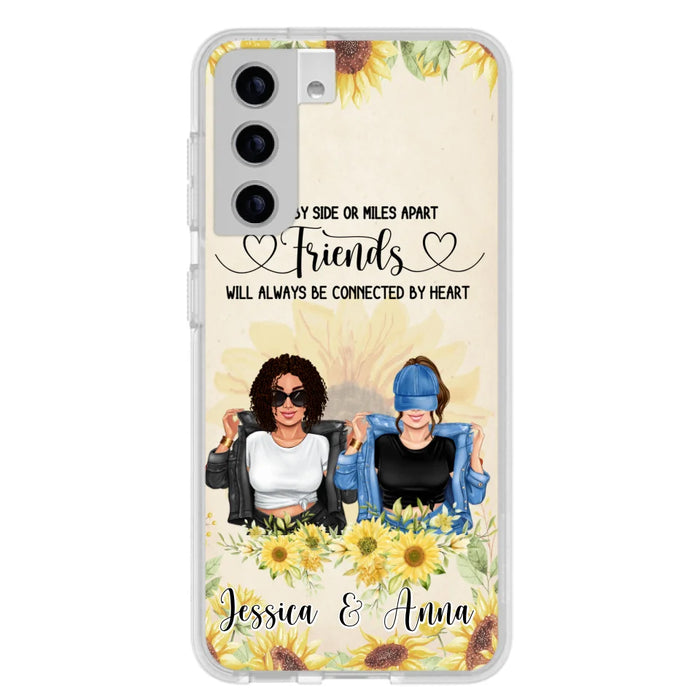 Custom Personalized Friends Phone Case - Upto 4 Girls - Gift Idea For Best Friends - Side By Side Or Miles Apart Friends Will Always Be Connected By Heart - Case for iPhone/Samsung