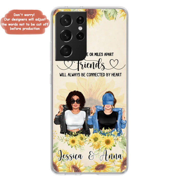 Custom Personalized Friends Phone Case - Upto 4 Girls - Gift Idea For Best Friends - Side By Side Or Miles Apart Friends Will Always Be Connected By Heart - Case for iPhone/Samsung