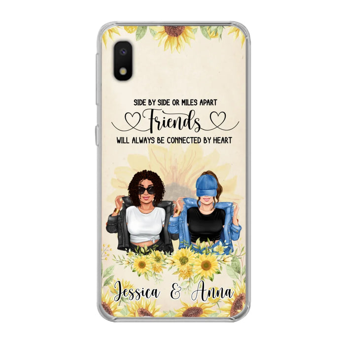 Custom Personalized Friends Phone Case - Upto 4 Girls - Gift Idea For Best Friends - Side By Side Or Miles Apart Friends Will Always Be Connected By Heart - Case for iPhone/Samsung