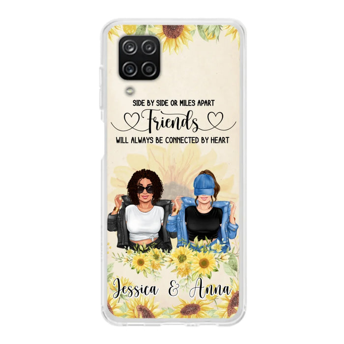 Custom Personalized Friends Phone Case - Upto 4 Girls - Gift Idea For Best Friends - Side By Side Or Miles Apart Friends Will Always Be Connected By Heart - Case for iPhone/Samsung