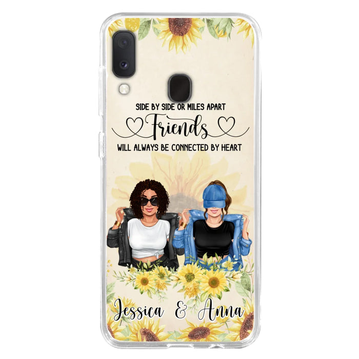 Custom Personalized Friends Phone Case - Upto 4 Girls - Gift Idea For Best Friends - Side By Side Or Miles Apart Friends Will Always Be Connected By Heart - Case for iPhone/Samsung