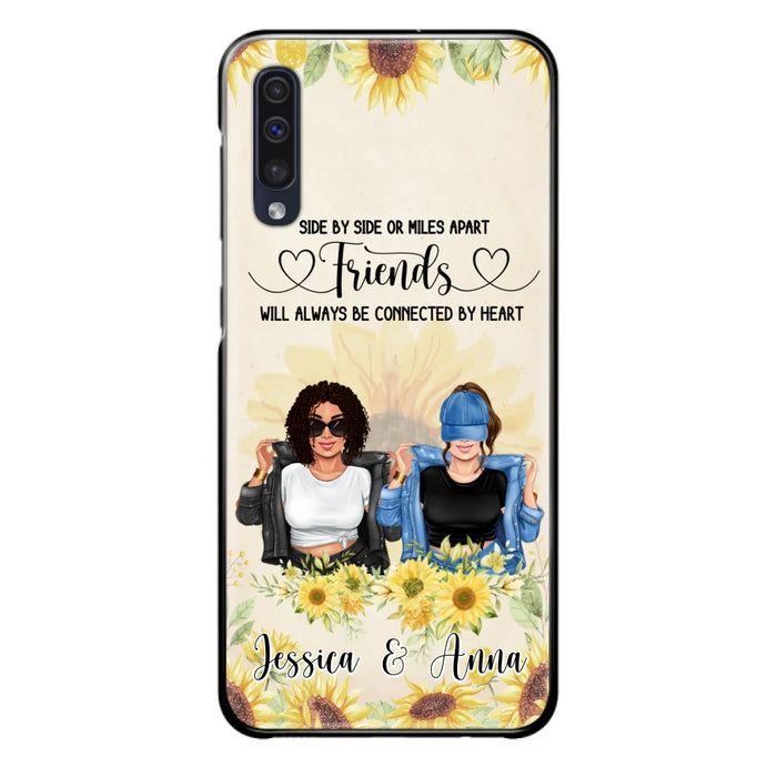 Custom Personalized Friends Phone Case - Upto 4 Girls - Gift Idea For Best Friends - Side By Side Or Miles Apart Friends Will Always Be Connected By Heart - Case for iPhone/Samsung