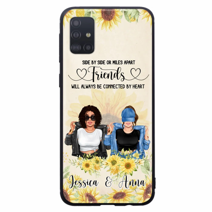 Custom Personalized Friends Phone Case - Upto 4 Girls - Gift Idea For Best Friends - Side By Side Or Miles Apart Friends Will Always Be Connected By Heart - Case for iPhone/Samsung