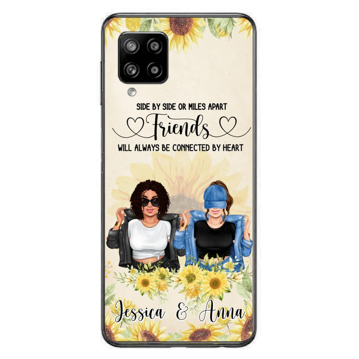 Custom Personalized Friends Phone Case - Upto 4 Girls - Gift Idea For Best Friends - Side By Side Or Miles Apart Friends Will Always Be Connected By Heart - Case for iPhone/Samsung