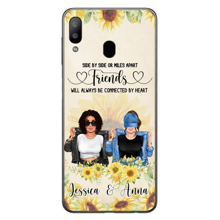 Custom Personalized Friends Phone Case - Upto 4 Girls - Gift Idea For Best Friends - Side By Side Or Miles Apart Friends Will Always Be Connected By Heart - Case for iPhone/Samsung