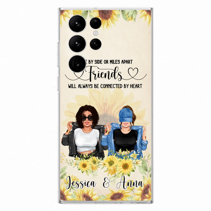 Custom Personalized Friends Phone Case - Upto 4 Girls - Gift Idea For Best Friends - Side By Side Or Miles Apart Friends Will Always Be Connected By Heart - Case for iPhone/Samsung