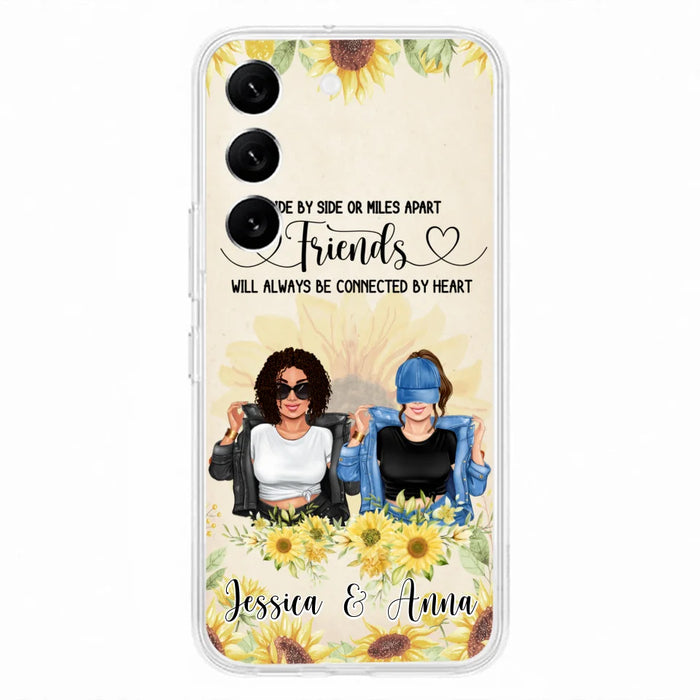 Custom Personalized Friends Phone Case - Upto 4 Girls - Gift Idea For Best Friends - Side By Side Or Miles Apart Friends Will Always Be Connected By Heart - Case for iPhone/Samsung