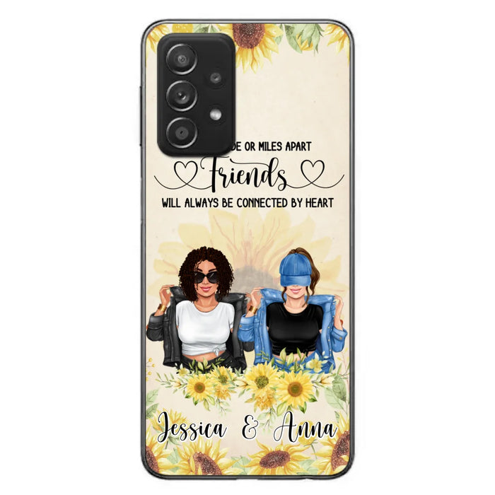 Custom Personalized Friends Phone Case - Upto 4 Girls - Gift Idea For Best Friends - Side By Side Or Miles Apart Friends Will Always Be Connected By Heart - Case for iPhone/Samsung