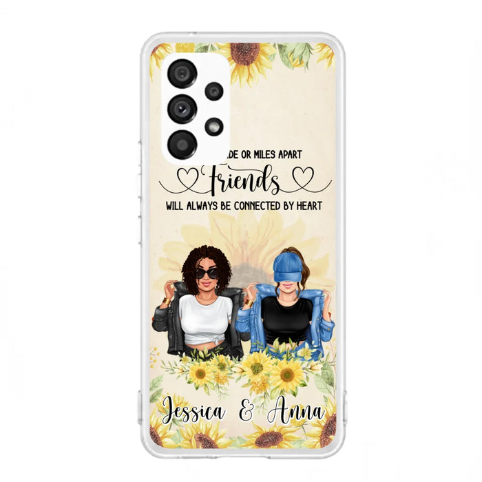 Custom Personalized Friends Phone Case - Upto 4 Girls - Gift Idea For Best Friends - Side By Side Or Miles Apart Friends Will Always Be Connected By Heart - Case for iPhone/Samsung