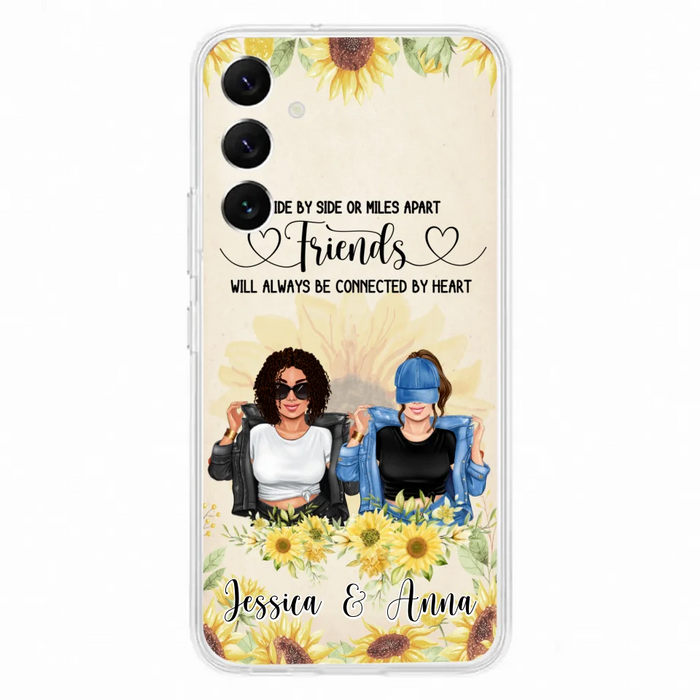 Custom Personalized Friends Phone Case - Upto 4 Girls - Gift Idea For Best Friends - Side By Side Or Miles Apart Friends Will Always Be Connected By Heart - Case for iPhone/Samsung