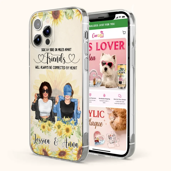 Custom Personalized Friends Phone Case - Upto 4 Girls - Gift Idea For Best Friends - Side By Side Or Miles Apart Friends Will Always Be Connected By Heart - Case for iPhone/Samsung