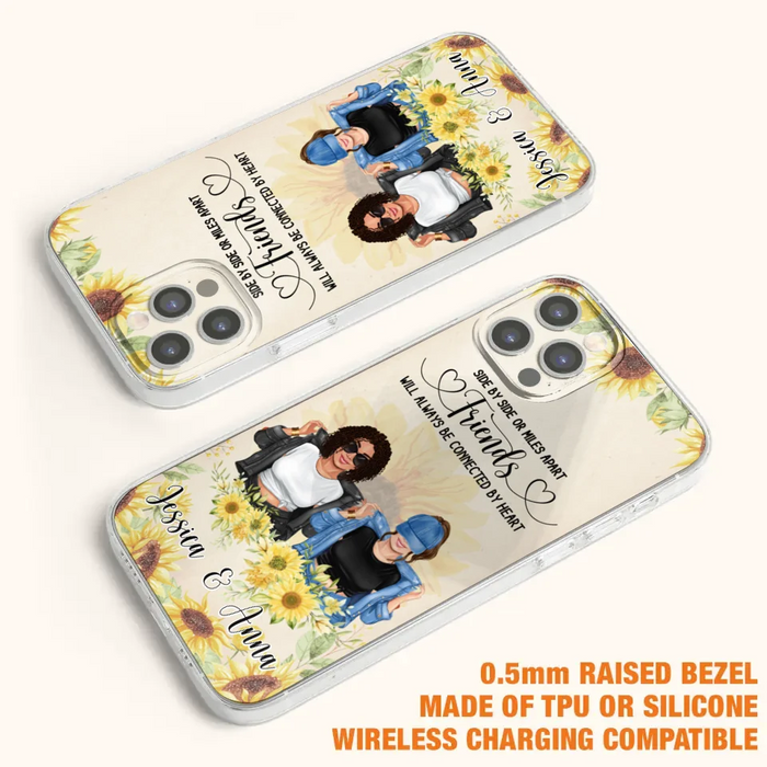 Custom Personalized Friends Phone Case - Upto 4 Girls - Gift Idea For Best Friends - Side By Side Or Miles Apart Friends Will Always Be Connected By Heart - Case for iPhone/Samsung