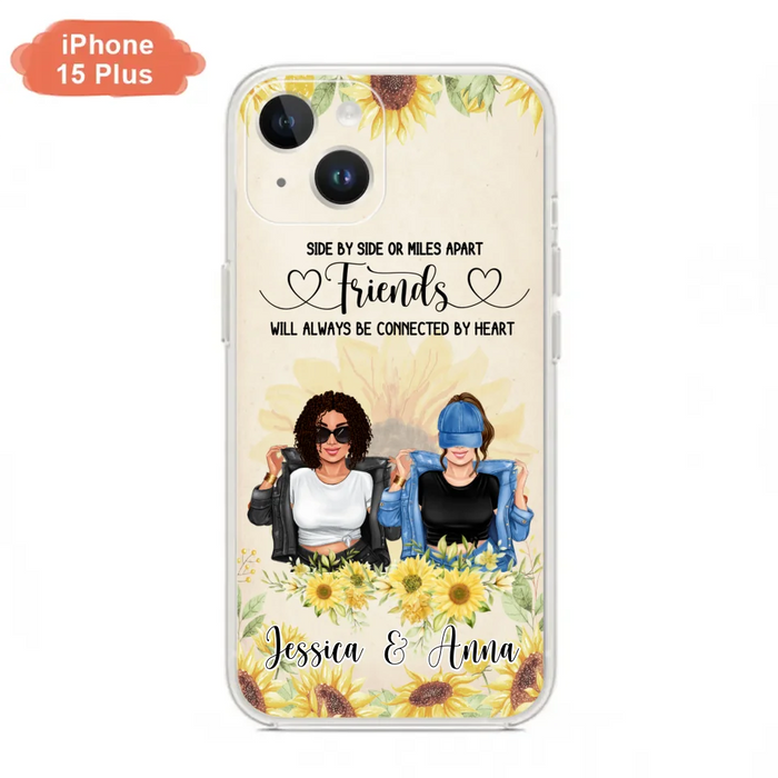 Custom Personalized Friends Phone Case - Upto 4 Girls - Gift Idea For Best Friends - Side By Side Or Miles Apart Friends Will Always Be Connected By Heart - Case for iPhone/Samsung