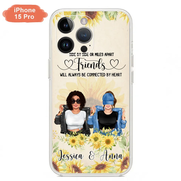 Custom Personalized Friends Phone Case - Upto 4 Girls - Gift Idea For Best Friends - Side By Side Or Miles Apart Friends Will Always Be Connected By Heart - Case for iPhone/Samsung