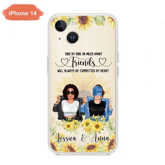 Custom Personalized Friends Phone Case - Upto 4 Girls - Gift Idea For Best Friends - Side By Side Or Miles Apart Friends Will Always Be Connected By Heart - Case for iPhone/Samsung