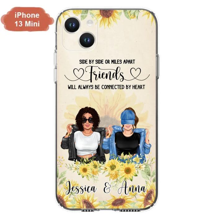 Custom Personalized Friends Phone Case - Upto 4 Girls - Gift Idea For Best Friends - Side By Side Or Miles Apart Friends Will Always Be Connected By Heart - Case for iPhone/Samsung