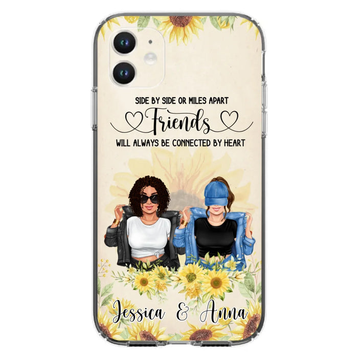 Custom Personalized Friends Phone Case - Upto 4 Girls - Gift Idea For Best Friends - Side By Side Or Miles Apart Friends Will Always Be Connected By Heart - Case for iPhone/Samsung