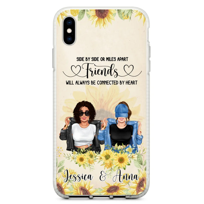 Custom Personalized Friends Phone Case - Upto 4 Girls - Gift Idea For Best Friends - Side By Side Or Miles Apart Friends Will Always Be Connected By Heart - Case for iPhone/Samsung