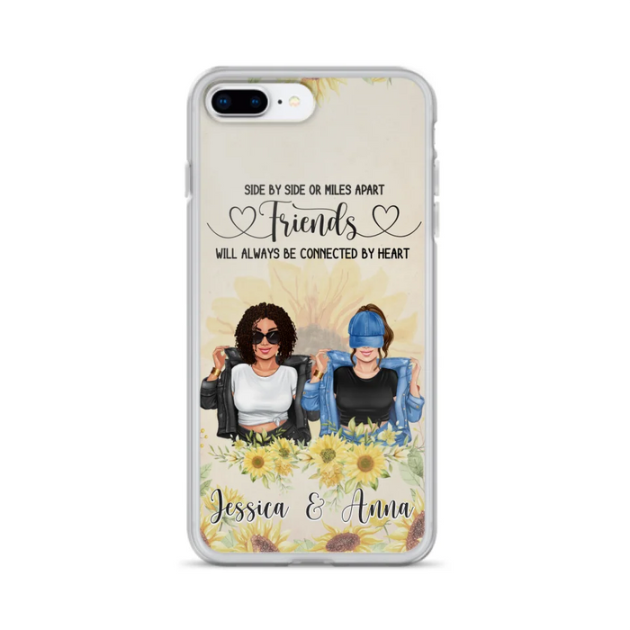 Custom Personalized Friends Phone Case - Upto 4 Girls - Gift Idea For Best Friends - Side By Side Or Miles Apart Friends Will Always Be Connected By Heart - Case for iPhone/Samsung