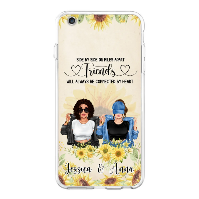 Custom Personalized Friends Phone Case - Upto 4 Girls - Gift Idea For Best Friends - Side By Side Or Miles Apart Friends Will Always Be Connected By Heart - Case for iPhone/Samsung