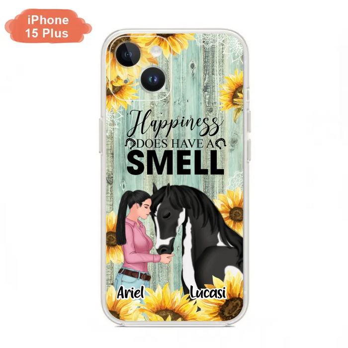 Custom Personalized Horse Girl Phone Case - Up to 3 Horses - Gift Idea for Horse Lover - Happiness Does Have A Smell - Case for iPhone/Samsung