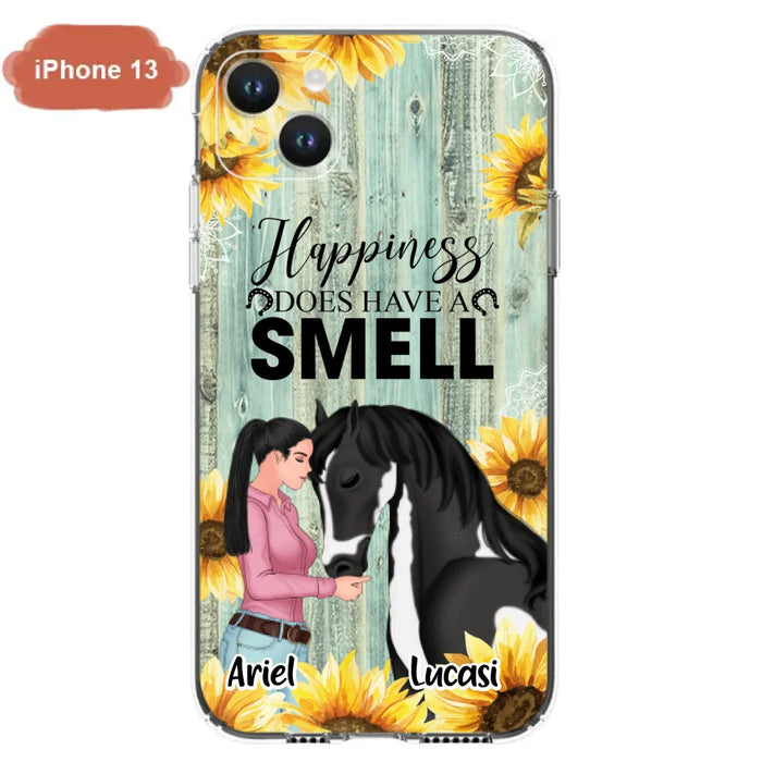 Custom Personalized Horse Girl Phone Case - Up to 3 Horses - Gift Idea for Horse Lover - Happiness Does Have A Smell - Case for iPhone/Samsung