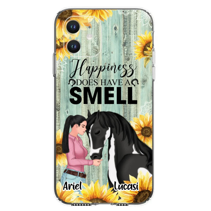 Custom Personalized Horse Girl Phone Case - Up to 3 Horses - Gift Idea for Horse Lover - Happiness Does Have A Smell - Case for iPhone/Samsung