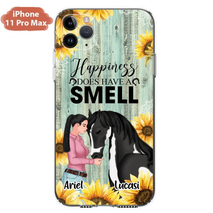 Custom Personalized Horse Girl Phone Case - Up to 3 Horses - Gift Idea for Horse Lover - Happiness Does Have A Smell - Case for iPhone/Samsung