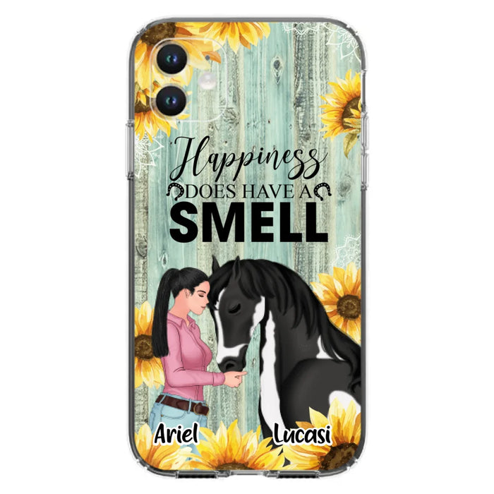 Custom Personalized Horse Girl Phone Case - Up to 3 Horses - Gift Idea for Horse Lover - Happiness Does Have A Smell - Case for iPhone/Samsung