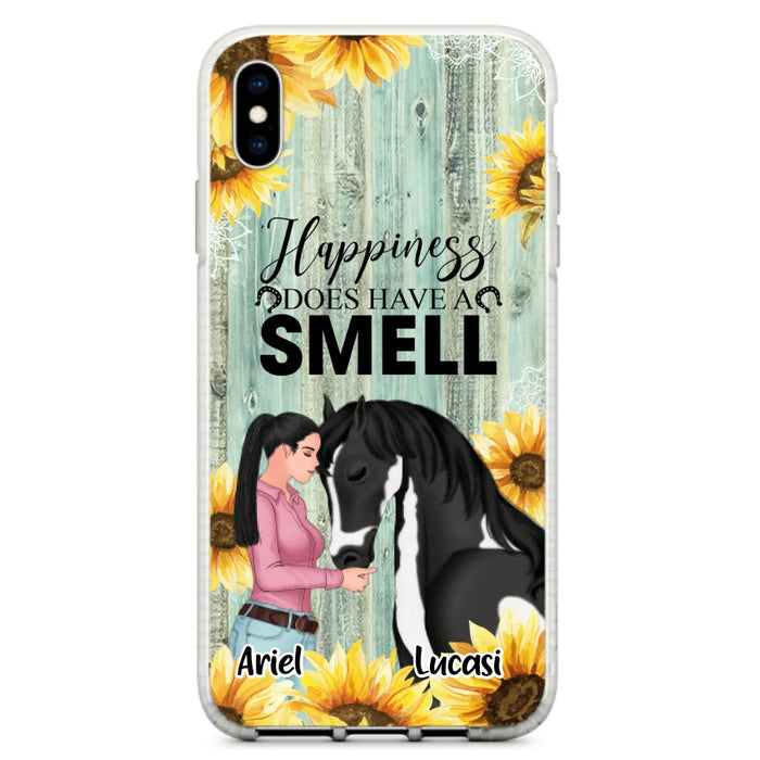 Custom Personalized Horse Girl Phone Case - Up to 3 Horses - Gift Idea for Horse Lover - Happiness Does Have A Smell - Case for iPhone/Samsung