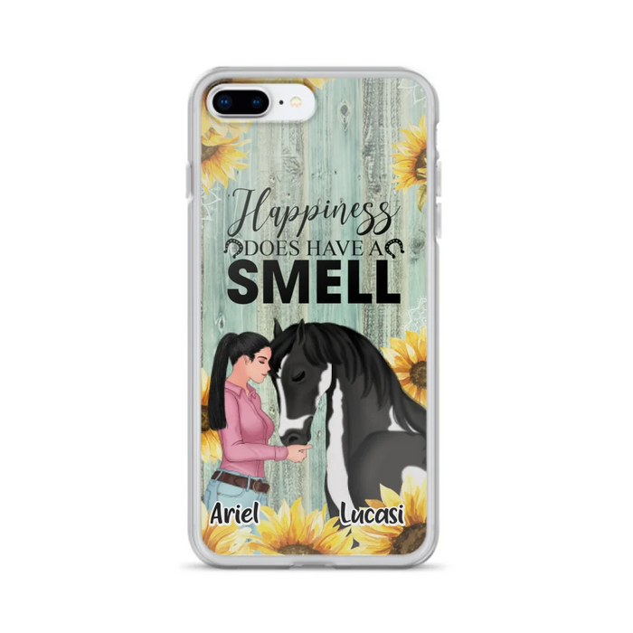 Custom Personalized Horse Girl Phone Case - Up to 3 Horses - Gift Idea for Horse Lover - Happiness Does Have A Smell - Case for iPhone/Samsung