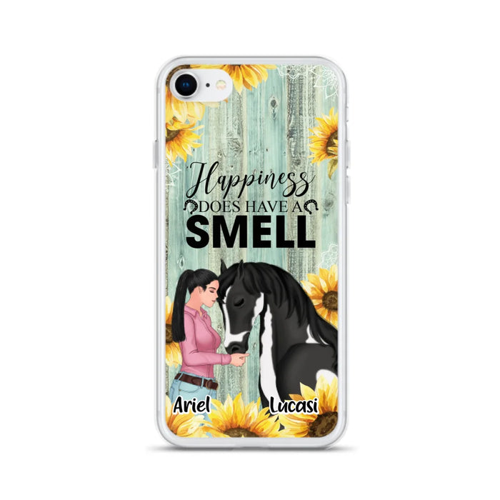 Custom Personalized Horse Girl Phone Case - Up to 3 Horses - Gift Idea for Horse Lover - Happiness Does Have A Smell - Case for iPhone/Samsung