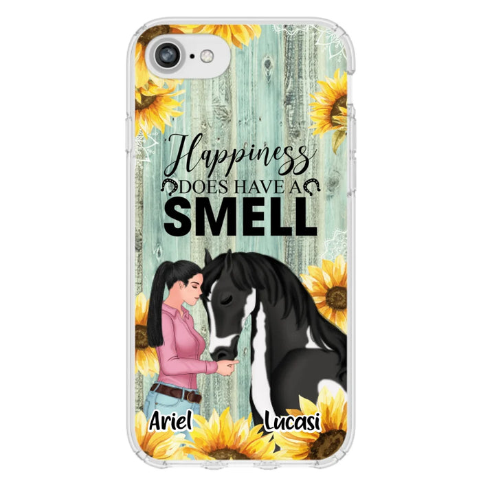 Custom Personalized Horse Girl Phone Case - Up to 3 Horses - Gift Idea for Horse Lover - Happiness Does Have A Smell - Case for iPhone/Samsung