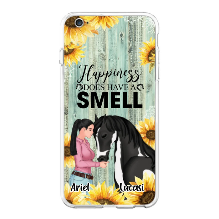 Custom Personalized Horse Girl Phone Case - Up to 3 Horses - Gift Idea for Horse Lover - Happiness Does Have A Smell - Case for iPhone/Samsung