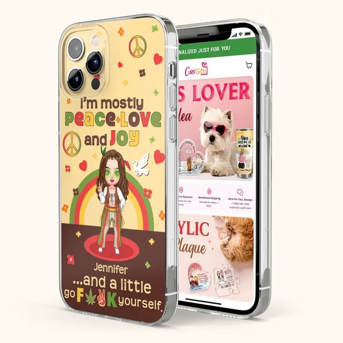 Custom Personalized Chibi Girl Case for iPhone/ Samsung - Gift Idea For Best Friend - I'm Mostly Peace Love and Joy