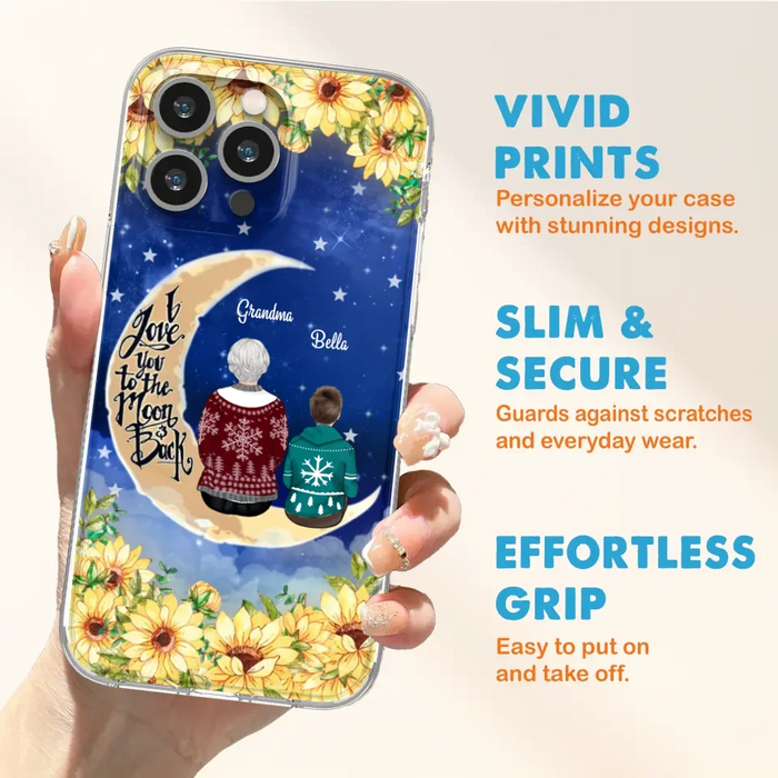 Custom Personalized Grandma & Grandchilds Sitting On Moon Phone Case - Upto 3 Kids - Gift Idea For Grandma - I Love You To The Moon And Back - Cases For iPhone & Samsung