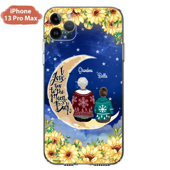 Custom Personalized Grandma & Grandchilds Sitting On Moon Phone Case - Upto 3 Kids - Gift Idea For Grandma - I Love You To The Moon And Back - Cases For iPhone & Samsung