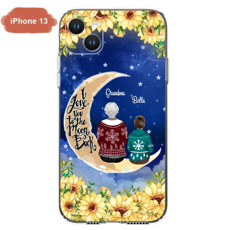 Personalized Grandma & Grandchilds Sitting On Moon Phone Case - Up to 3 Kids - Gift Idea For Grandma - I Love You To The Moon And Back - Cases For iPhone & Samsung