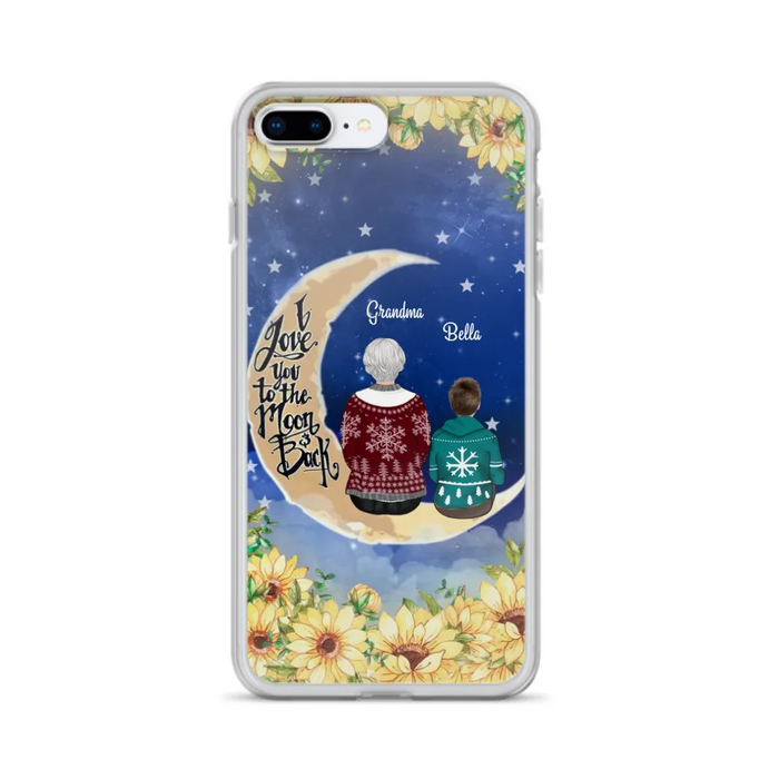 Custom Personalized Grandma & Grandchilds Sitting On Moon Phone Case - Upto 3 Kids - Gift Idea For Grandma - I Love You To The Moon And Back - Cases For iPhone & Samsung