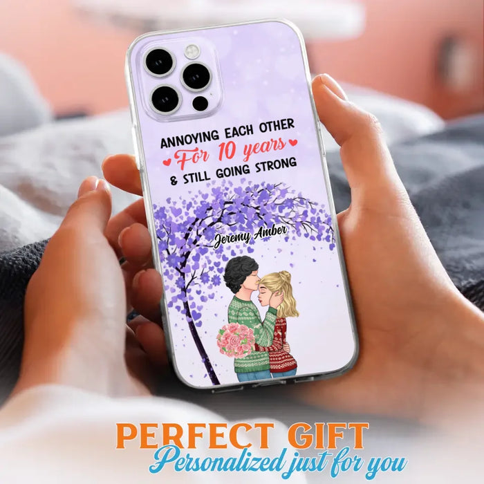 Custom Personalized Couple Kissing Phone Case - Gift Idea For Couple/Lovers - Annoying Each Other For 10 Years & Still Going Strong - Cases For iPhone & Samsung