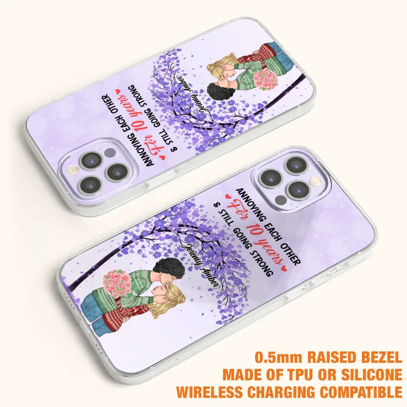 Custom Personalized Couple Kissing Phone Case - Gift Idea For Couple/Lovers - Annoying Each Other For 10 Years & Still Going Strong - Cases For iPhone & Samsung