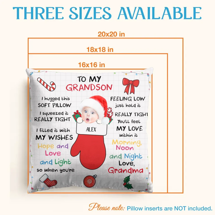 Custom Personalized Christmas Pillow Cover - Christmas Gift Idea From Grandma - Upload Photo - To My Grandson/ Granddaughter