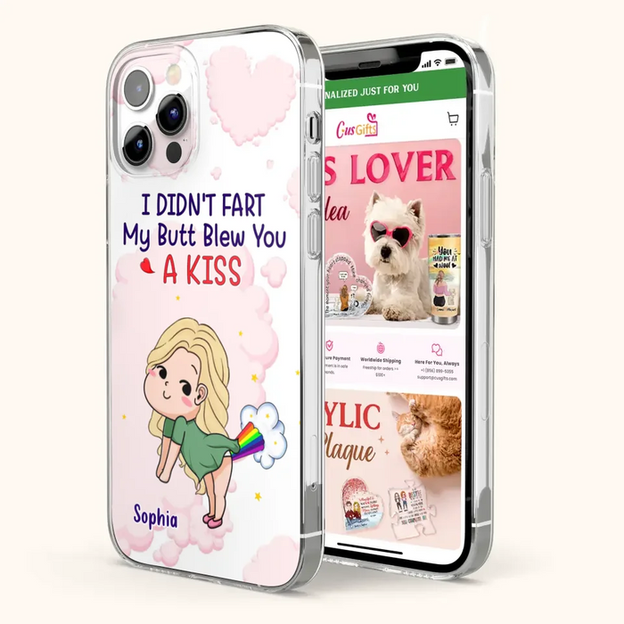 Personalized Fart Couple Phone Case - Funny Valentine's Day Gift For Couple - I Didn't Fart My Butt Blew You A Kiss - Case For iPhone And Samsung