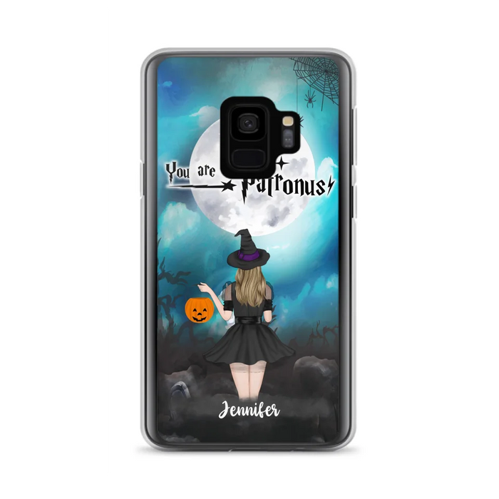 Custom Personalized Halloween Phone Case - Up to 3 Girls and 2 Cats - You Are My Patronus - Wiccan Decor/Pagan Decor