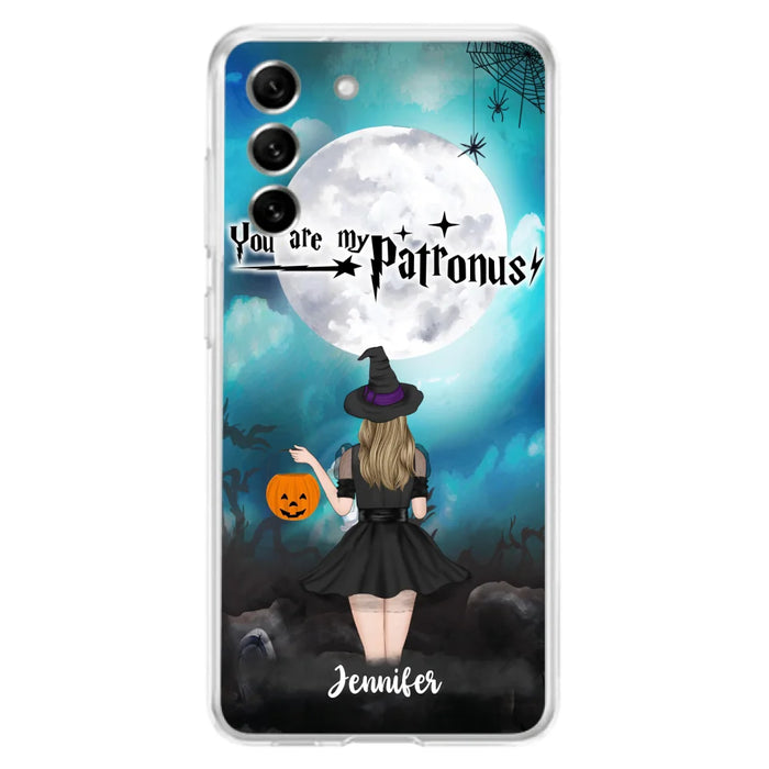 Custom Personalized Halloween Phone Case - Up to 3 Girls and 2 Cats - You Are My Patronus - Wiccan Decor/Pagan Decor