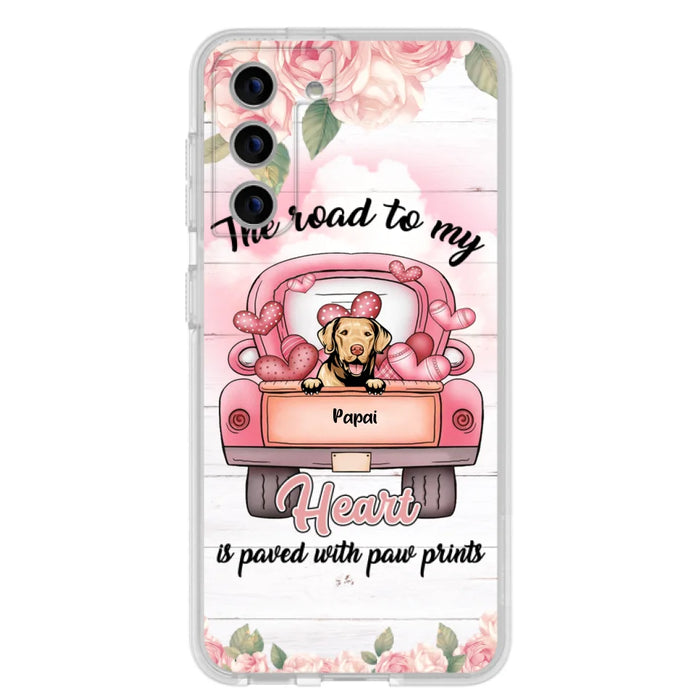 Custom Personalized Dog Phone Case - Best Gifts For Dog Lovers With Upto 5 Dogs - The Road To My Heart Is Paved With Paw Prints