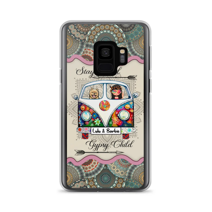 Personalized Hippie Phone Case - Girl with up to 3 Pets - Stay wild gypsy child