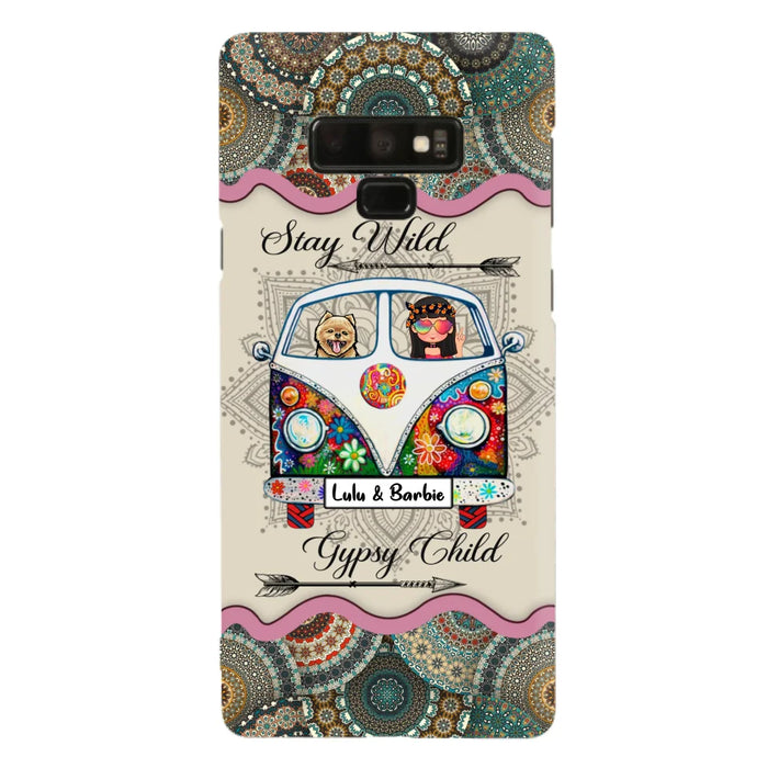 Personalized Hippie Phone Case - Girl with up to 3 Pets - Stay wild gypsy child