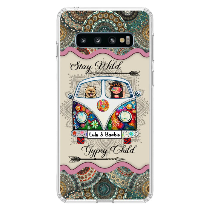 Personalized Hippie Phone Case - Girl with up to 3 Pets - Stay wild gypsy child