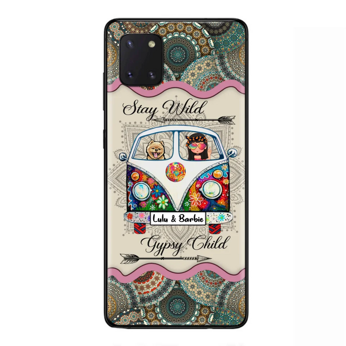 Personalized Hippie Phone Case - Girl with up to 3 Pets - Stay wild gypsy child